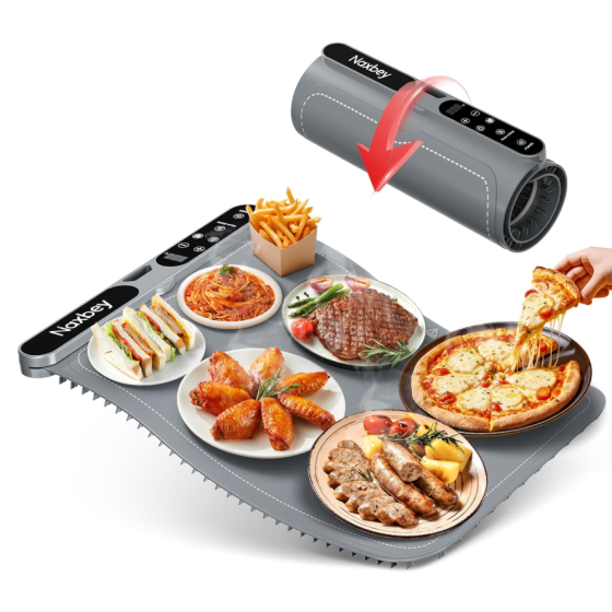 Warming Mat for Food, Heating Mat for Food, 23.6"x15" Foldable Food Warming Mats for Countertops, Buffet Party, Sourdough Warmer, Tortilla Warmer, 7-Level Temp 8-Hour Timer Quick heating button