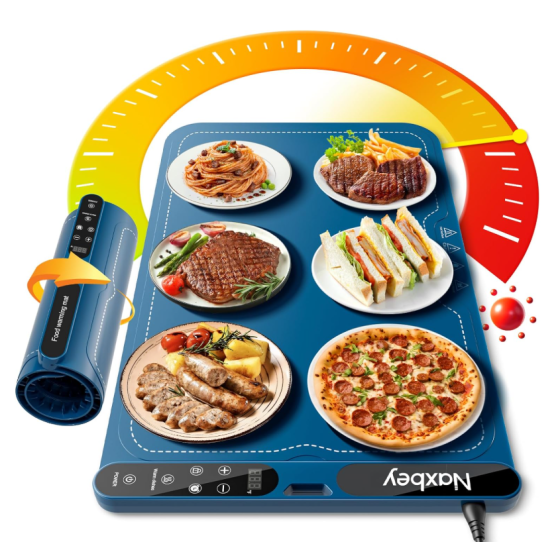 Warming Mat for Food, Heating Mat for Food, 23.6"x15" Foldable Food Warming Mats for Countertops, Buffet Party, Sourdough Warmer, Tortilla Warmer, 7-Level Temp 8-Hour Timer Quick heating button
